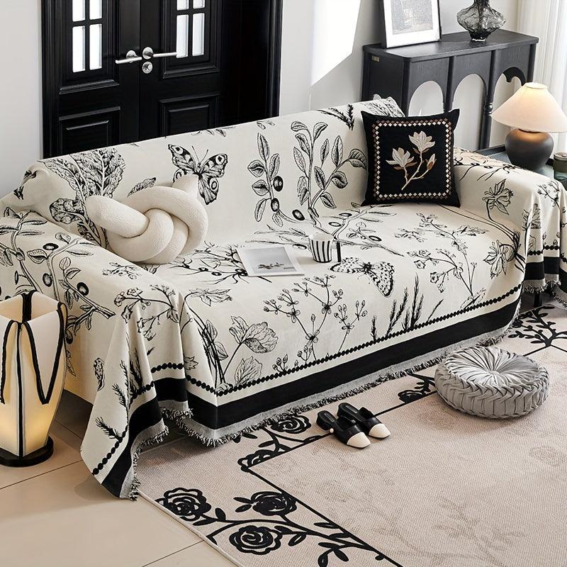 Soft & Cozy Chenille Reversible Sofa Cover - Black and White Couch
