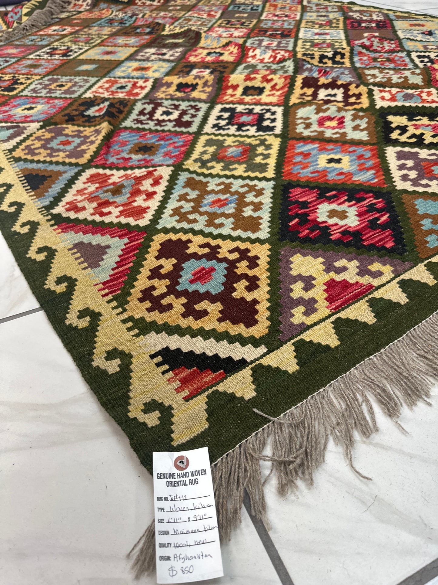 Hand-knotted Afghani Wool Kilim Rug 6’11”x9’11”