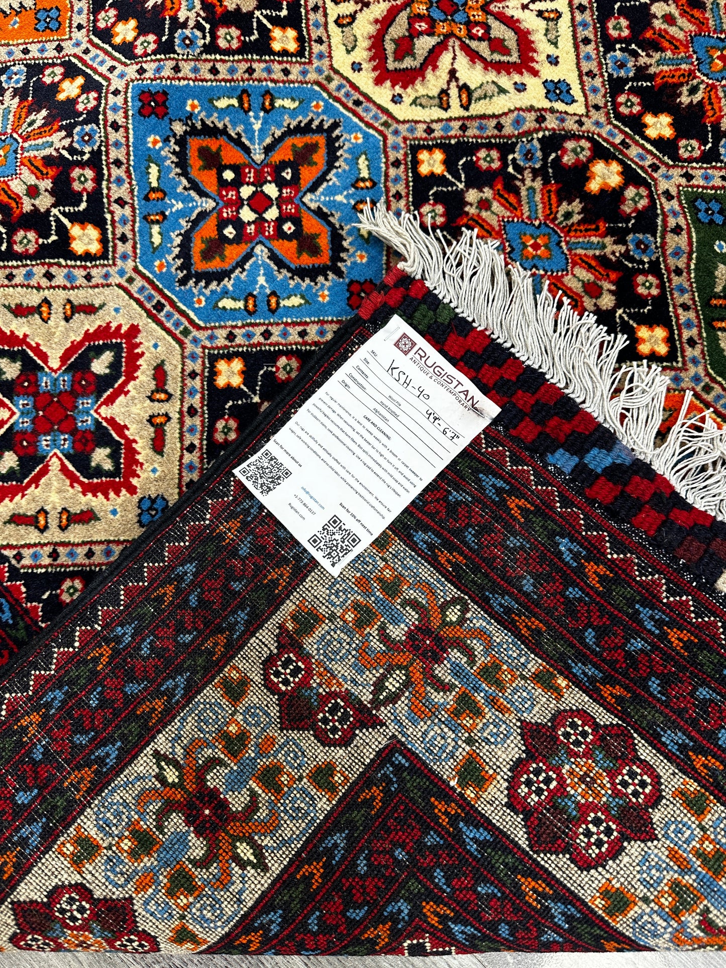 Hand-Knotted Afghani Kashi Wool Rug – 4’9″ x 6’10″