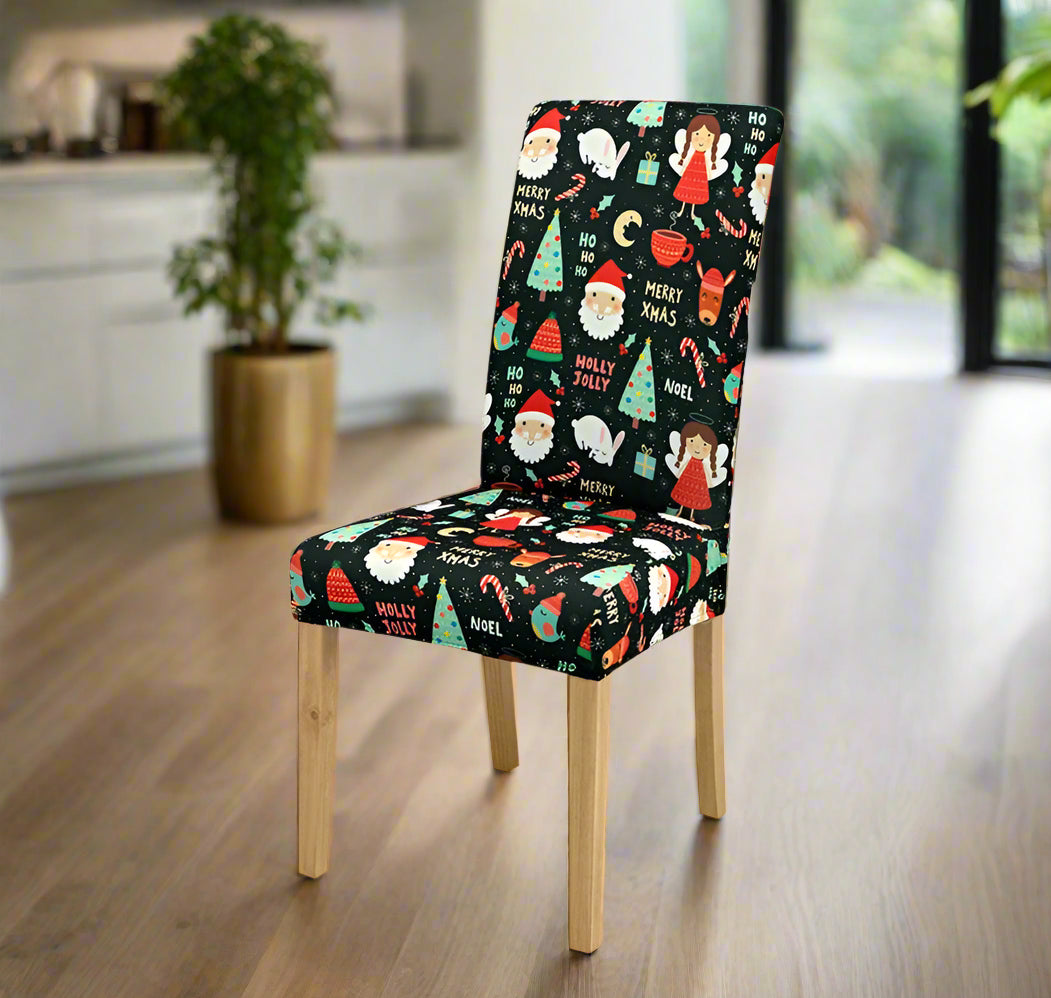 Chair with a festive patterned cover on a white background