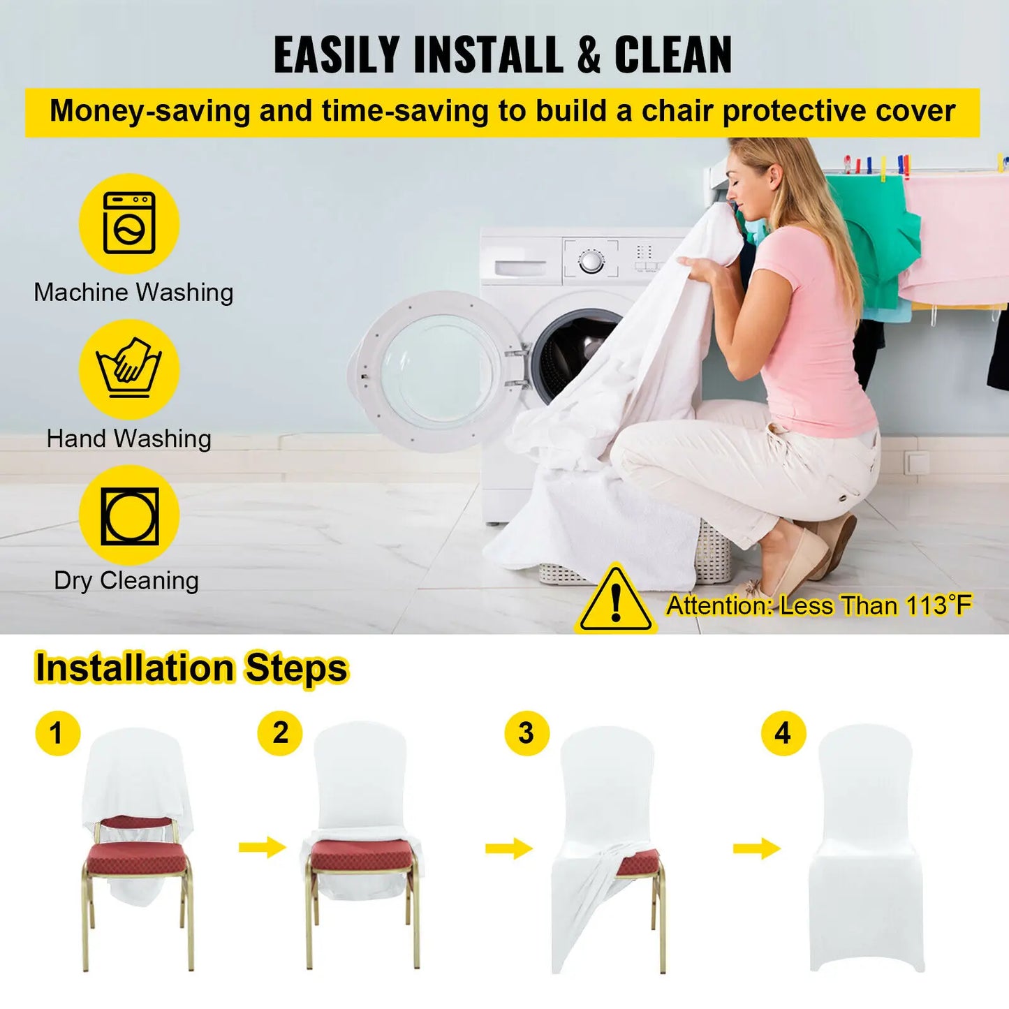Vevor Universal Spandex Chair Covers — White Luxury Stretch Slipcovers for Weddings, Banquets & Fine Dining Events (12/30/50/100 Pcs)