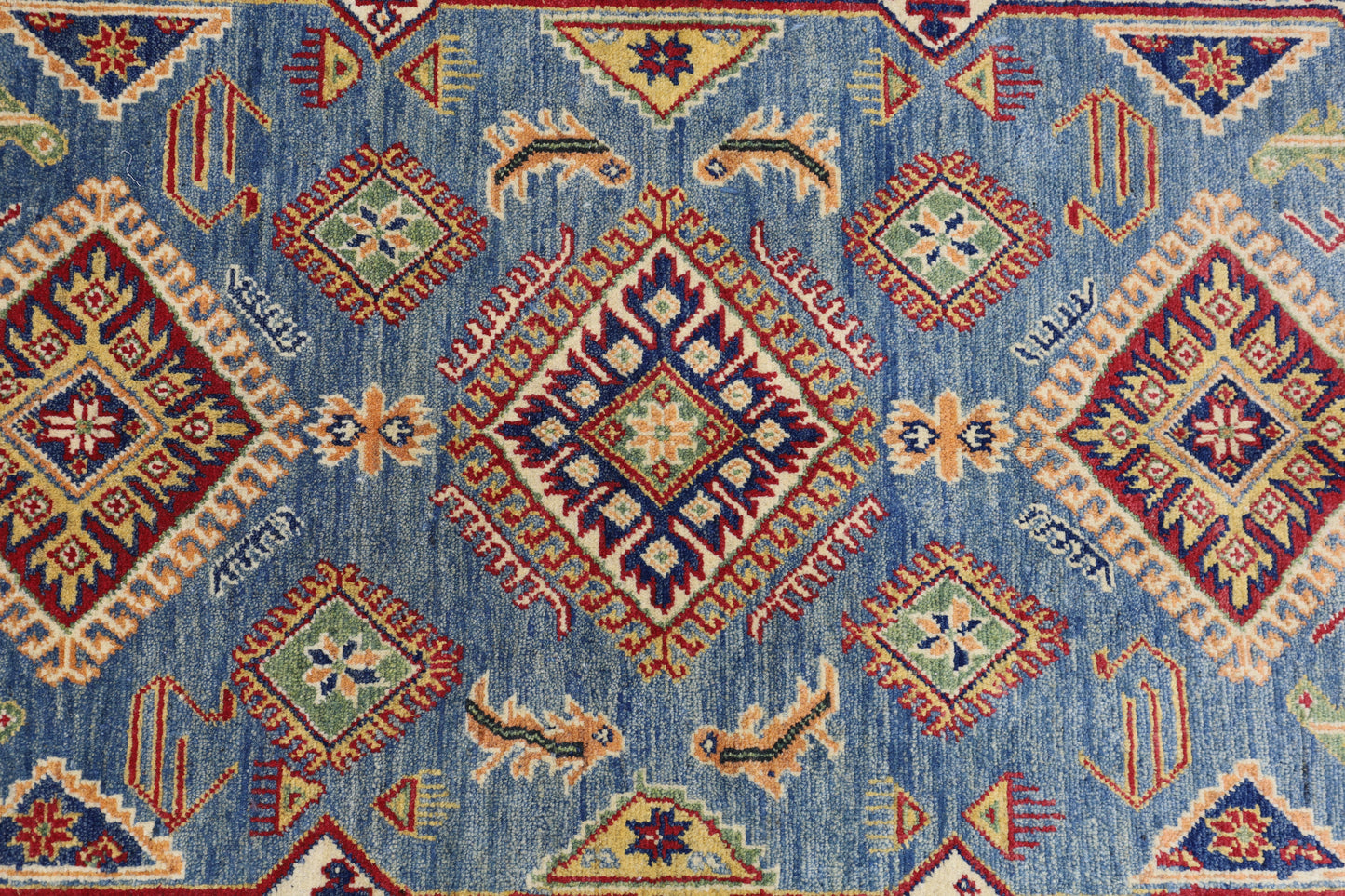 Hand-Knotted Afghani Kazak Wool Rug – 4’0″ x 6’1″