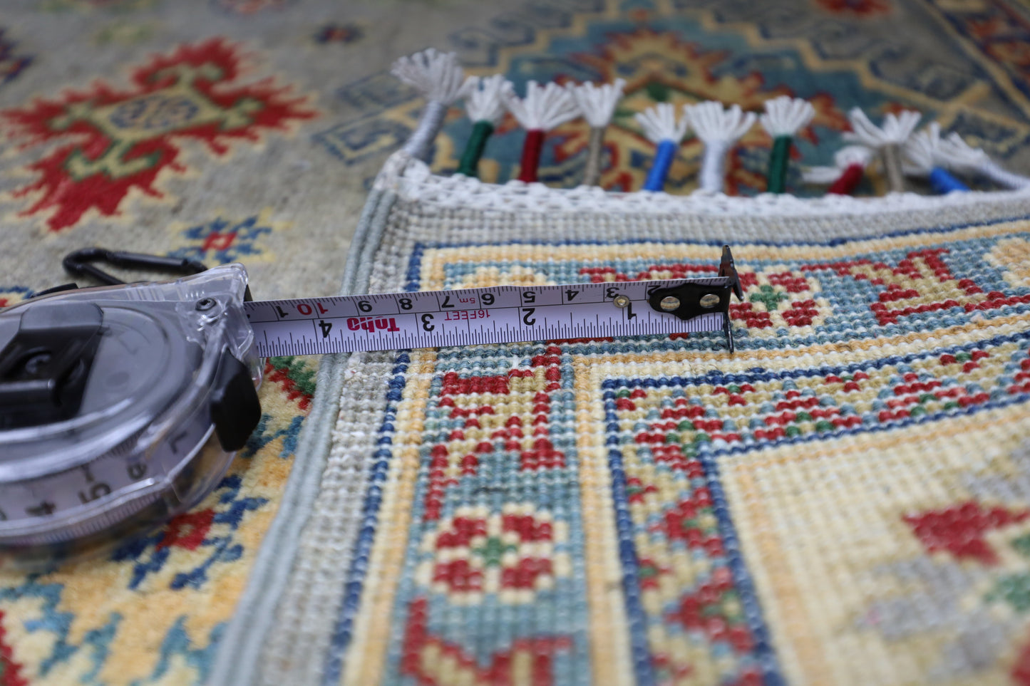 Hand-Knotted Afghani Kazak Wool Rug – 3’11″ x 5’6″