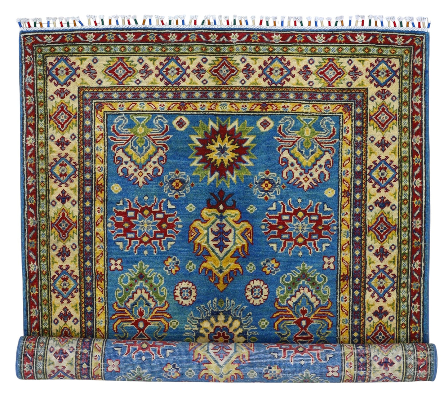 Hand-Knotted Afghani Kazak Wool Rug – 3’11″ x 6’0″