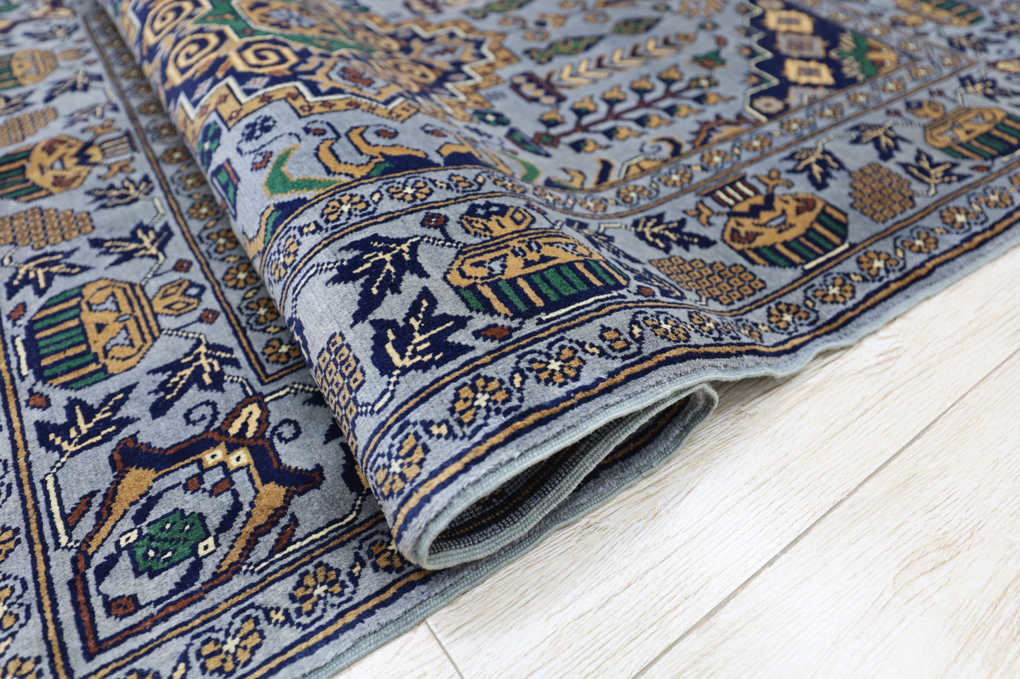 Hand-Knotted Afghani Zerkhaki Wool Rug – 3’4″ x 4’11″