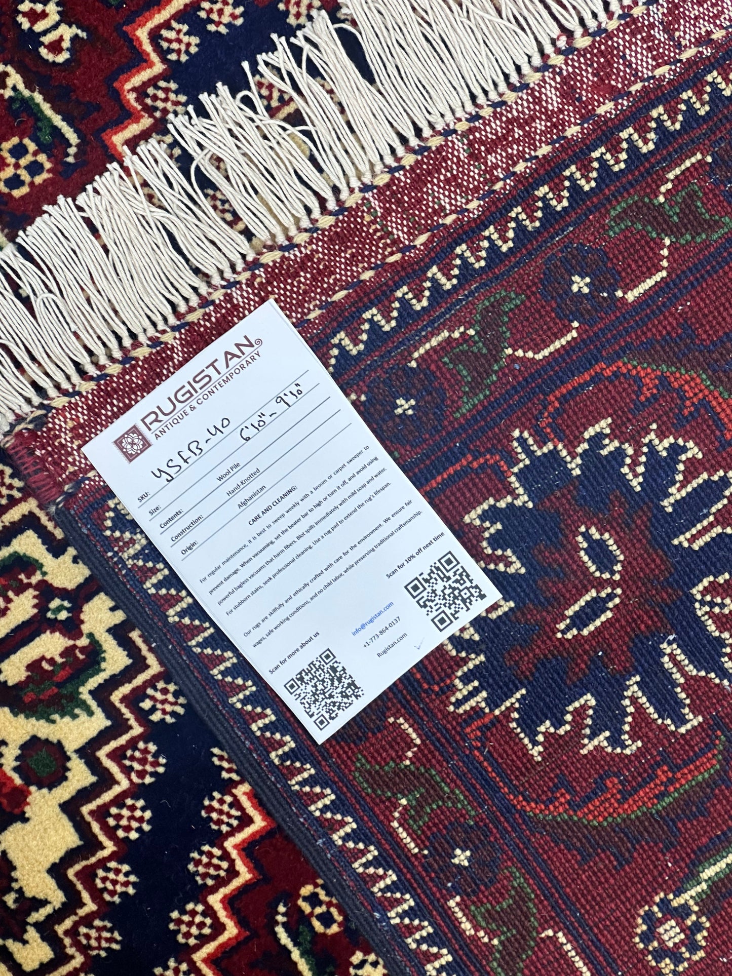 Hand-Knotted Afghani Yusufbai Wool Rug – 6’10″ x 9’10″