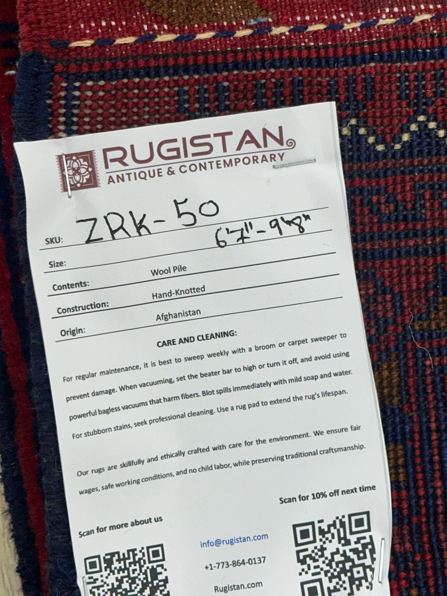 Hand-Knotted Afghani Zerkhaki Wool Rug – 6’7″ x 9’8″