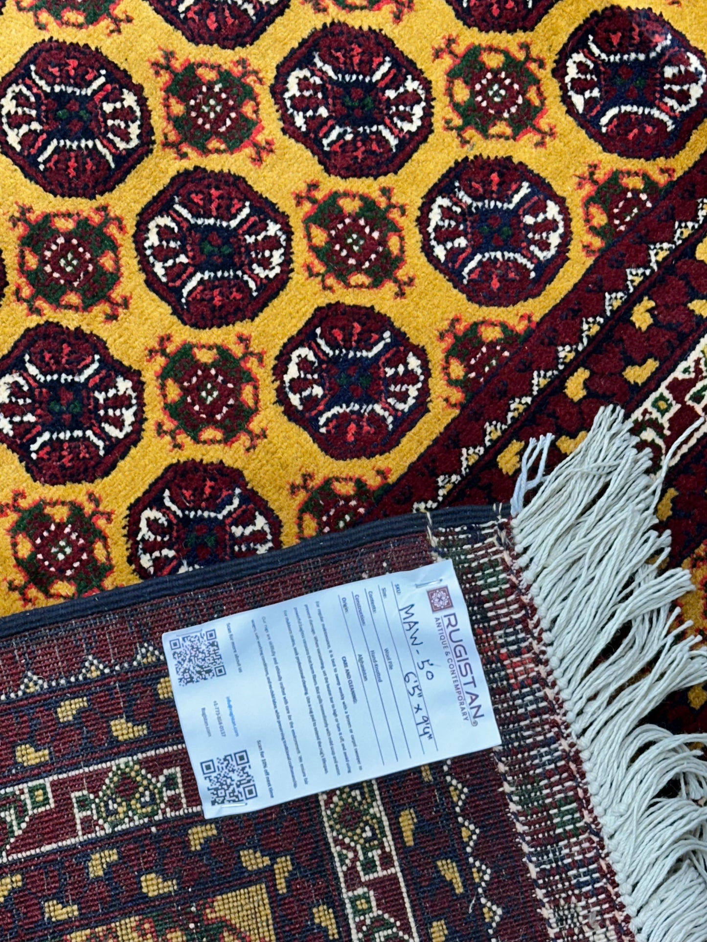 Hand-Knotted Afghani Mawri Wool Rug – 6’5″ x 9’4″