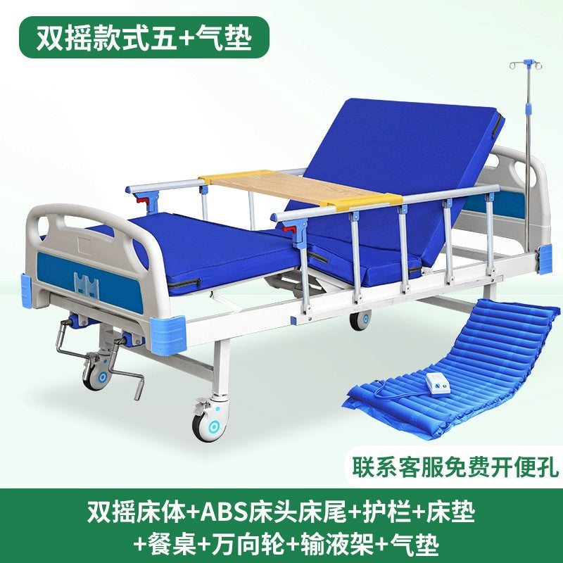 Seraphine Manual Luxury Nursing Bed | Dual-Shake Medical Care Bed with Guardrail, Dining Table & Recline | Elegant Home & Clinical Recovery Design