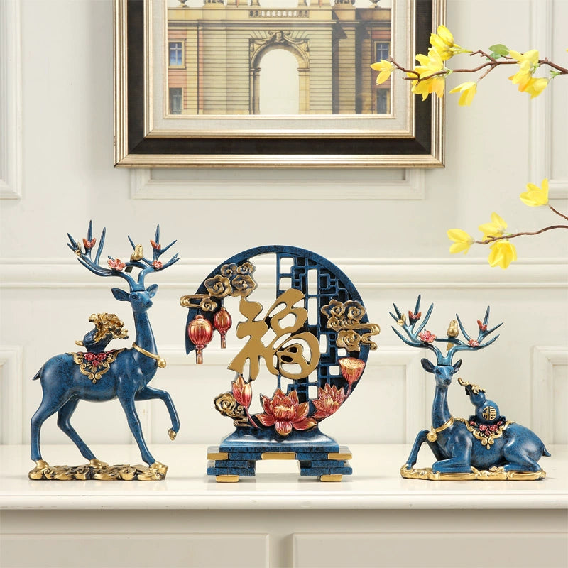 The Antler Heirloom – Handcrafted European Resin Deer Sculpture for TV Cabinet & Living Room Display