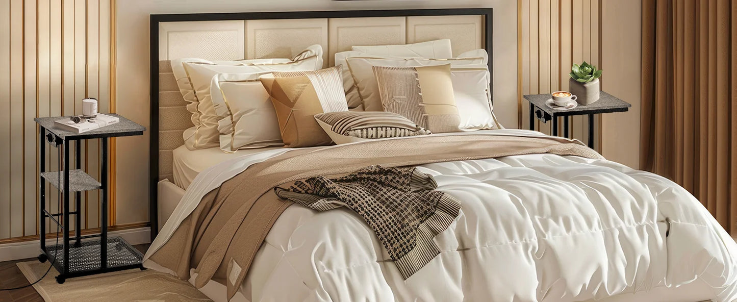 The House Of Bonney Redlife C-Shaped End Table With Charging Station – Rolling Sofa Side Table With Storage Shelves For Small Spaces ⚡🏡