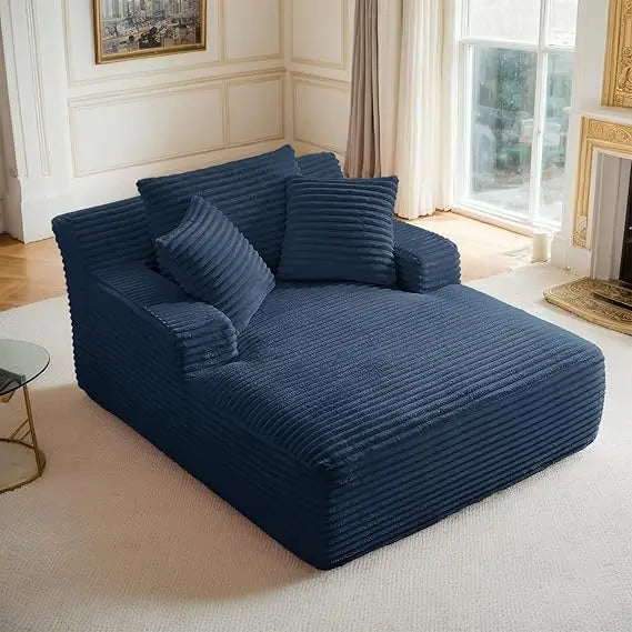 Oversized Chaise Lounge Chair Indoor Corduroy Sofa Bed with Throw Pillows Recliner Chair Comfy Large Deep Seat Sofa Couch for Li