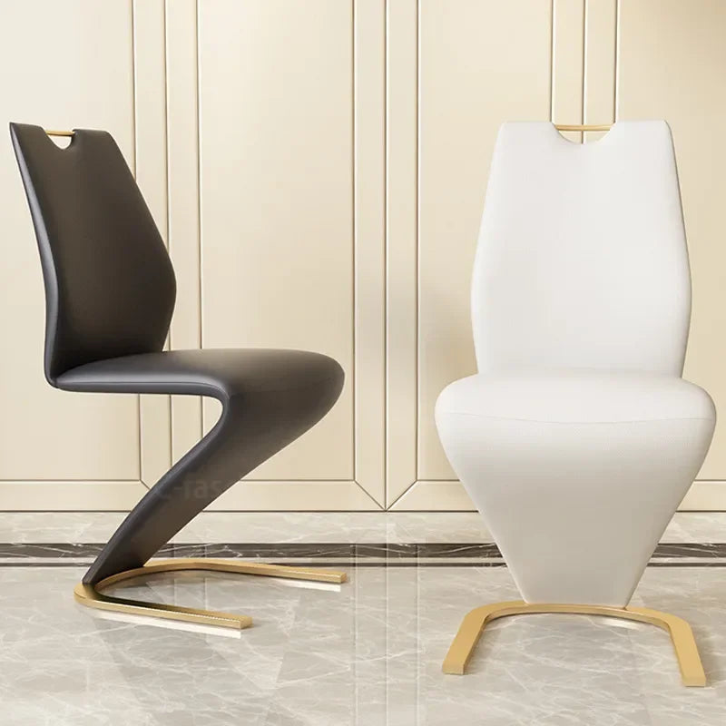 Z Harmony PU Leather Dining Chairs (2-Piece Set) | Modern Minimalist Z-Shape Iron Frame Chairs for Dining & Living Rooms | Soft Comfort Meets Contemporary Elegance