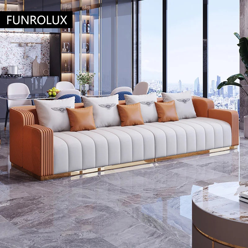Bonney Aureum Leather Corner Sofa — Light Luxury L-Shaped Modern Sofa for 3–4 People, Genuine Leather Minimalist Design for High-End Living Rooms