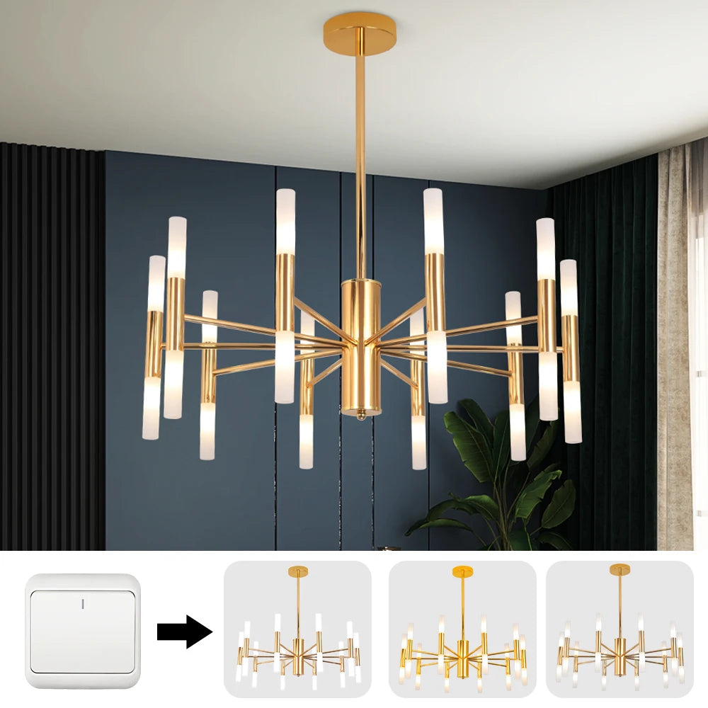 Gilded Elegance LED Chandelier – Art Deco Gold Pendant Light for Luxurious Living Spaces