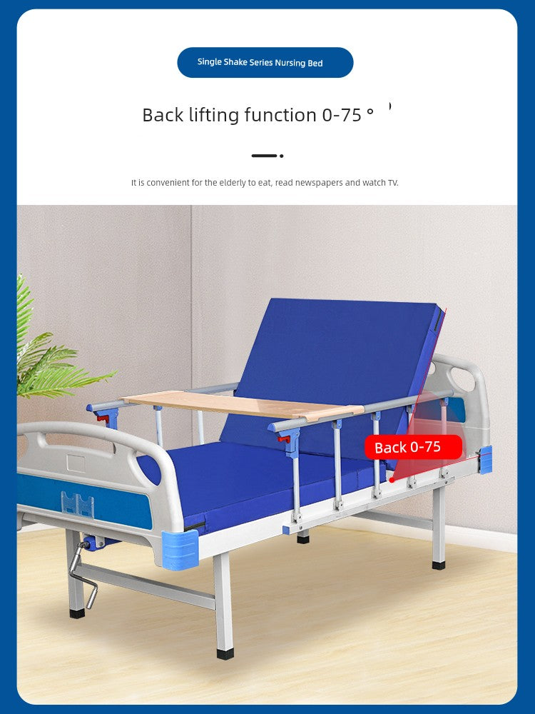 Seraphine Manual Luxury Nursing Bed | Dual-Shake Medical Care Bed with Guardrail, Dining Table & Recline | Elegant Home & Clinical Recovery Design