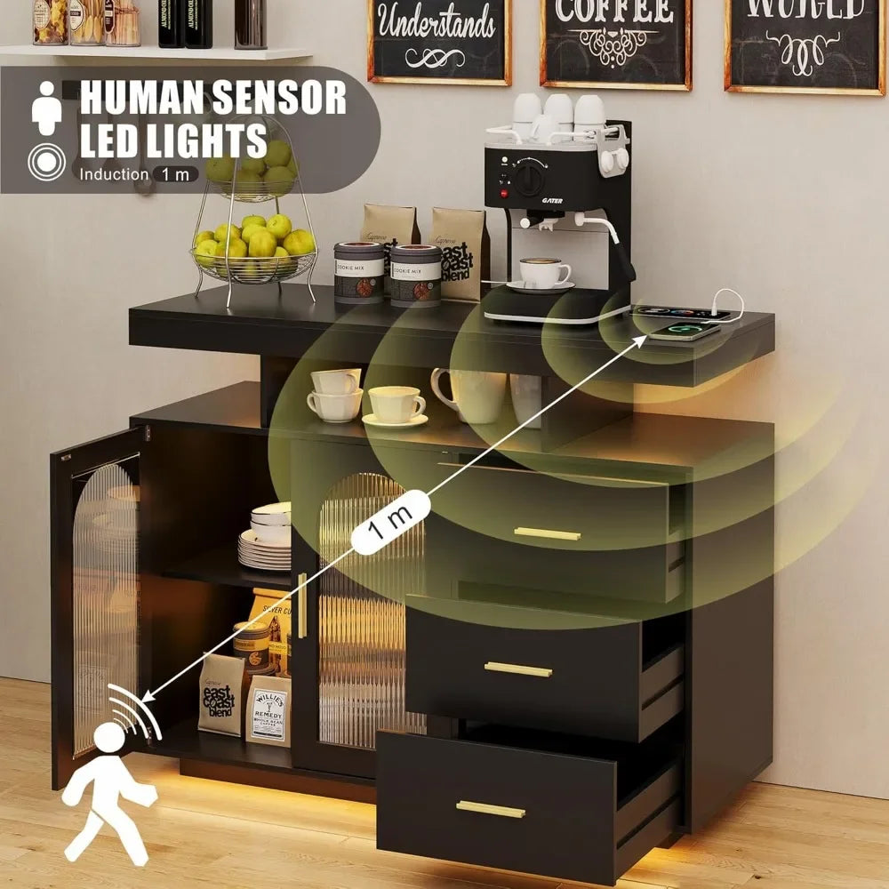 Coffee Bar Cabinet Kitchen Storage Cabinet & Sideboard Buffet Cabinets - Wood Coffee Bar Table with Shelf Capacity