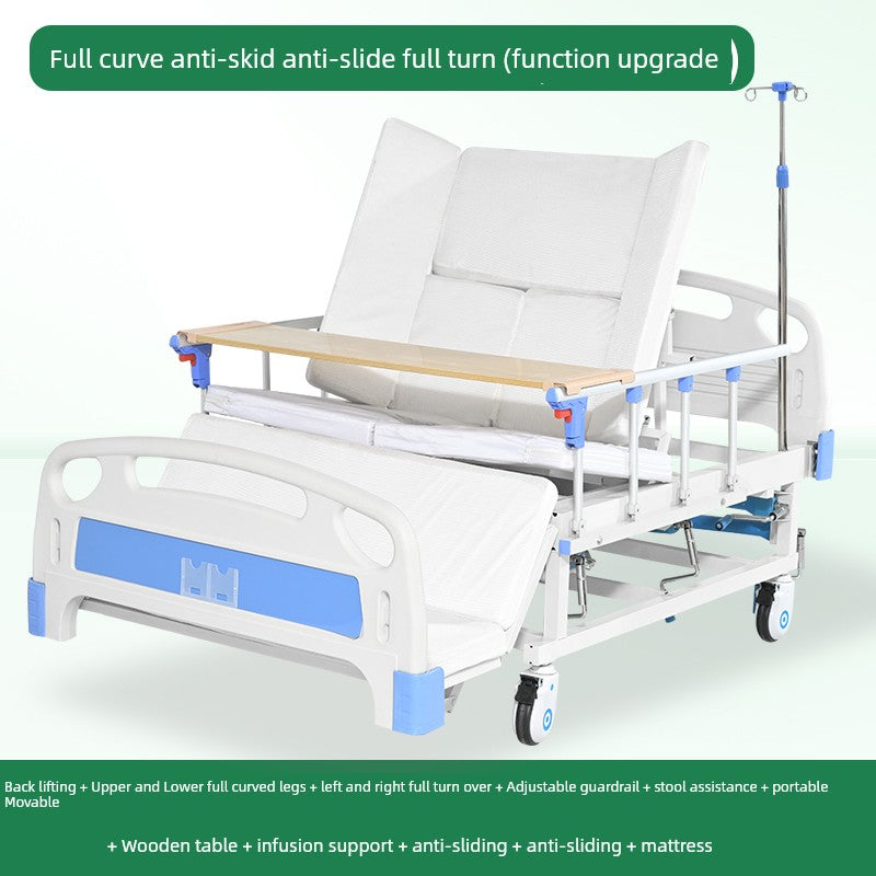 Seraphine Manual Luxury Nursing Bed | Dual-Shake Medical Care Bed with Guardrail, Dining Table & Recline | Elegant Home & Clinical Recovery Design