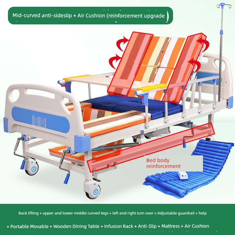Seraphine Manual Luxury Nursing Bed | Dual-Shake Medical Care Bed with Guardrail, Dining Table & Recline | Elegant Home & Clinical Recovery Design