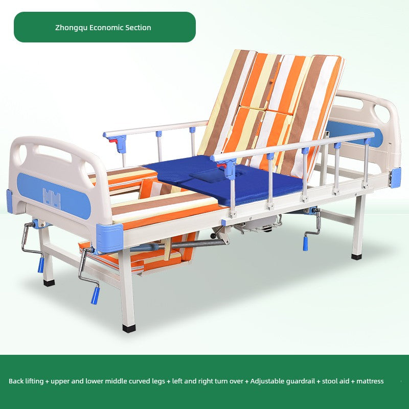 Seraphine Manual Luxury Nursing Bed | Dual-Shake Medical Care Bed with Guardrail, Dining Table & Recline | Elegant Home & Clinical Recovery Design
