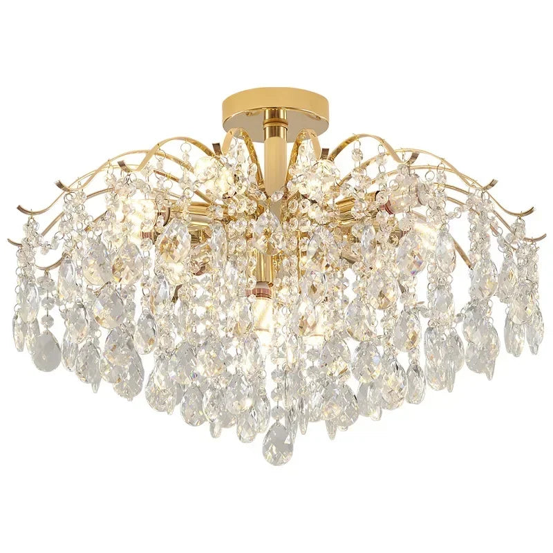 Aurum Éclat™ by The House Of Bonney – Tricolor Modern Crystal LED Flush-Mount Chandelier for Luxe Living & Bedroom Atmosphere