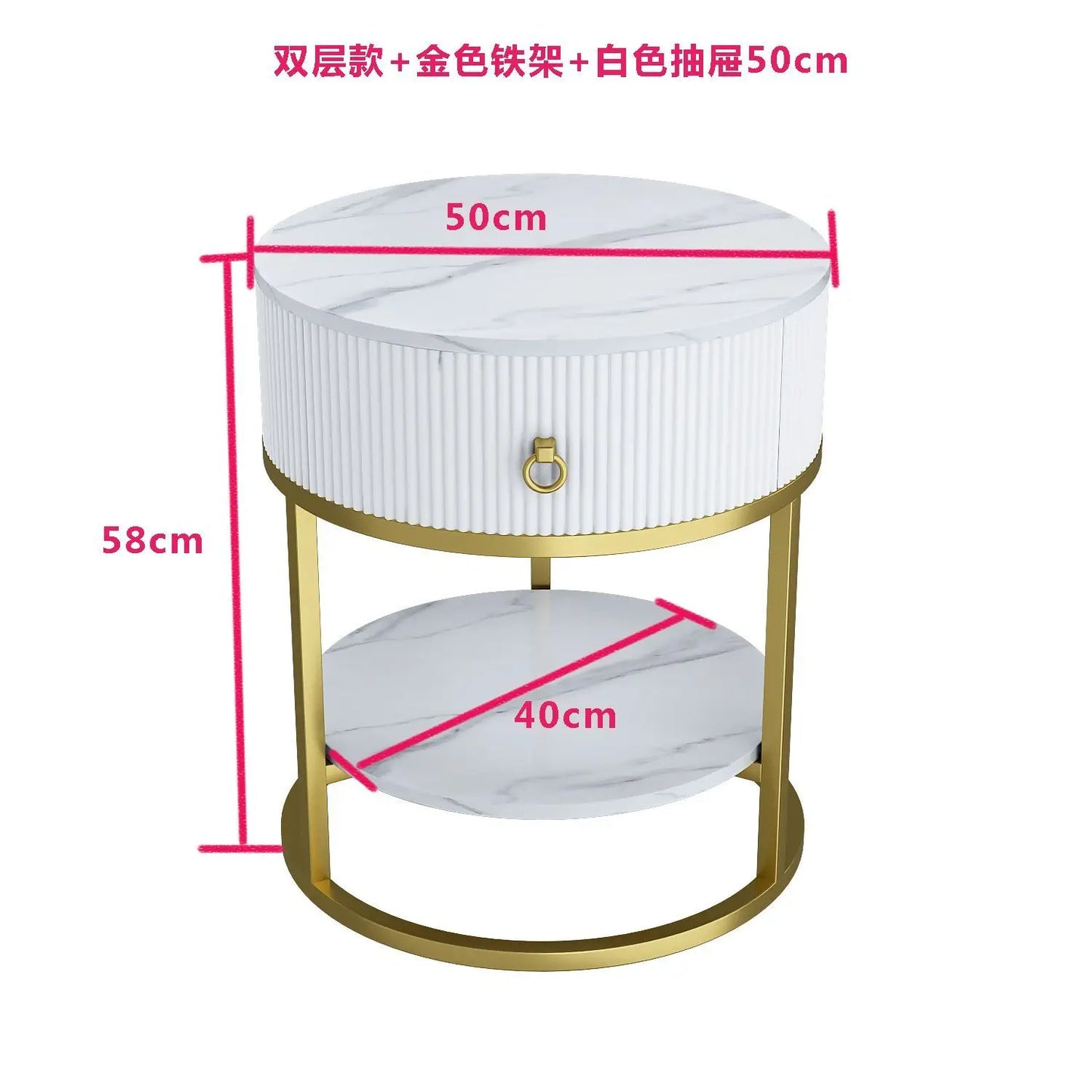 CelesteRound Modern Slate Nightstand – Minimalist Luxury Metal Side Table with Drawer for Bedroom & Living Elegance