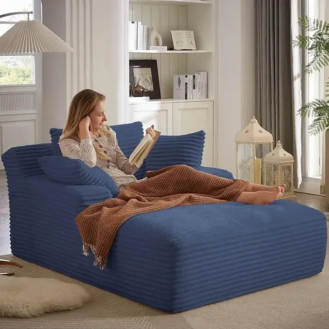 Cordova Luxe Lounger – Oversized Pillow-Back Chaise Sofa in Cloud Corduroy with Foldable Pillows & Armrests | Ready-to-Rest Recliner Bed for Living Room or Bedroom