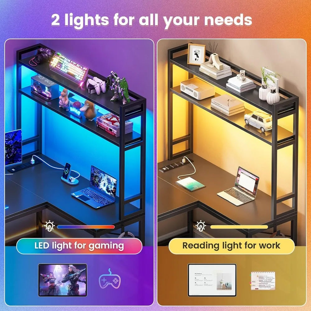 ARCHELLE LX Pro | Reversible L-Shaped LED Gaming & Workstation Desk with Power Hub & Storage – Luxe Industrial Tech Corner Desk