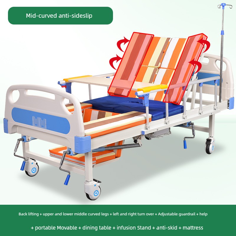 Seraphine Manual Luxury Nursing Bed | Dual-Shake Medical Care Bed with Guardrail, Dining Table & Recline | Elegant Home & Clinical Recovery Design