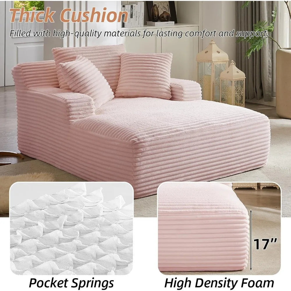 Oversized Chaise Lounge Chair Indoor Corduroy Sofa Bed with Throw Pillows Recliner Chair Comfy Large Deep Seat Sofa Couch for Li