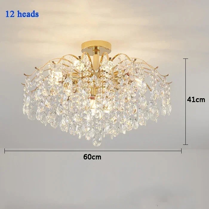 Aurum Éclat™ by The House Of Bonney – Tricolor Modern Crystal LED Flush-Mount Chandelier for Luxe Living & Bedroom Atmosphere
