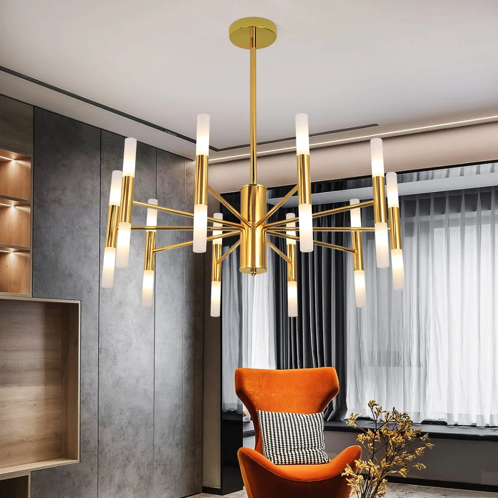 Gilded Elegance LED Chandelier – Art Deco Gold Pendant Light for Luxurious Living Spaces
