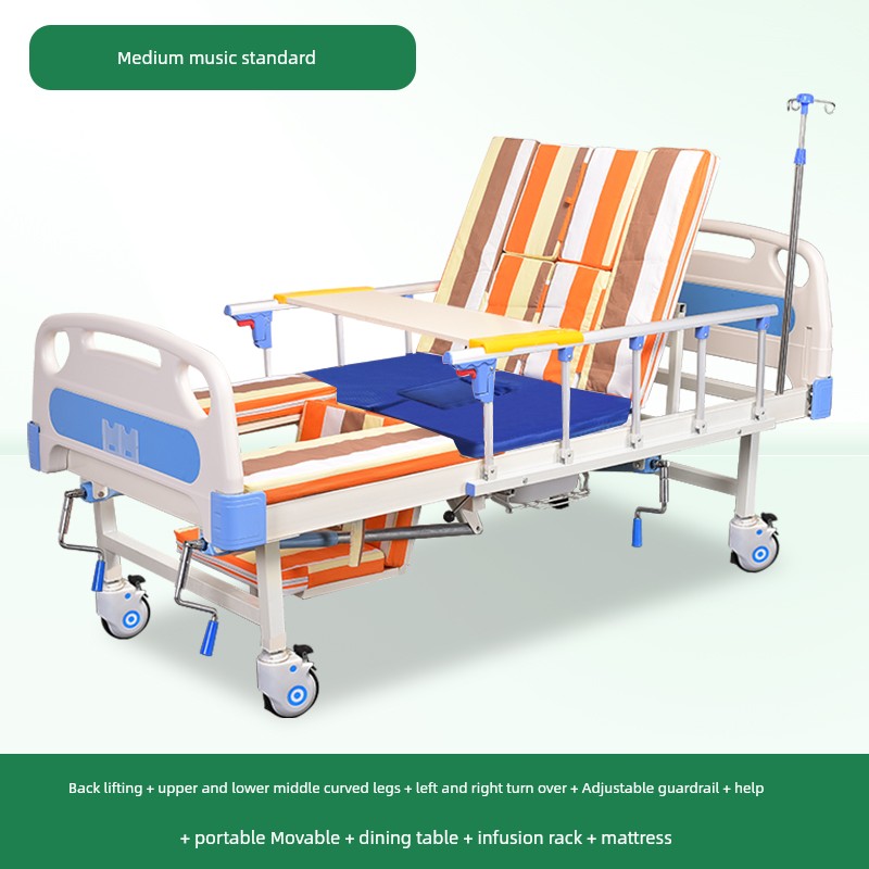 Seraphine Manual Luxury Nursing Bed | Dual-Shake Medical Care Bed with Guardrail, Dining Table & Recline | Elegant Home & Clinical Recovery Design