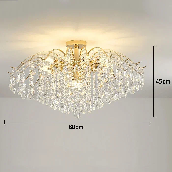 Aurum Éclat™ by The House Of Bonney – Tricolor Modern Crystal LED Flush-Mount Chandelier for Luxe Living & Bedroom Atmosphere