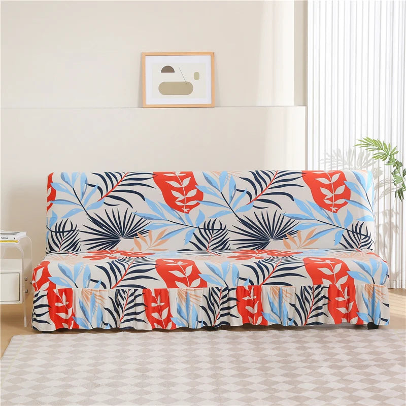 ✨ Maison Skirted Elegance – Print Armless Sofa Bed Cover with Chic Quilted Finish 🌸