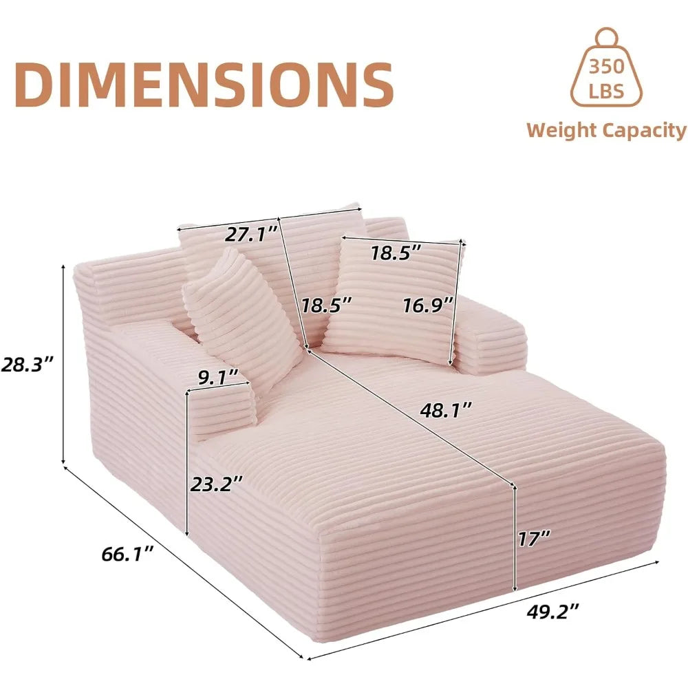Oversized Chaise Lounge Chair Indoor Corduroy Sofa Bed with Throw Pillows Recliner Chair Comfy Large Deep Seat Sofa Couch for Li