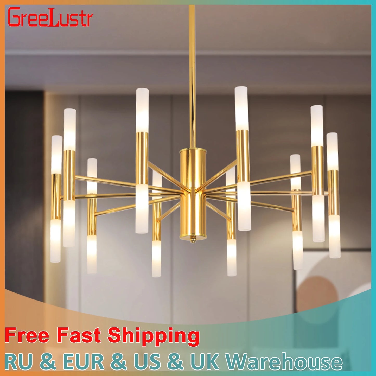 Gilded Elegance LED Chandelier – Art Deco Gold Pendant Light for Luxurious Living Spaces