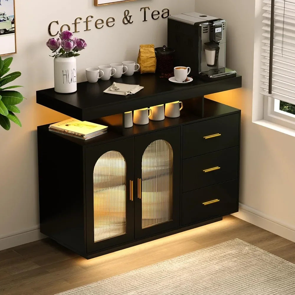 Coffee Bar Cabinet Kitchen Storage Cabinet & Sideboard Buffet Cabinets - Wood Coffee Bar Table with Shelf Capacity