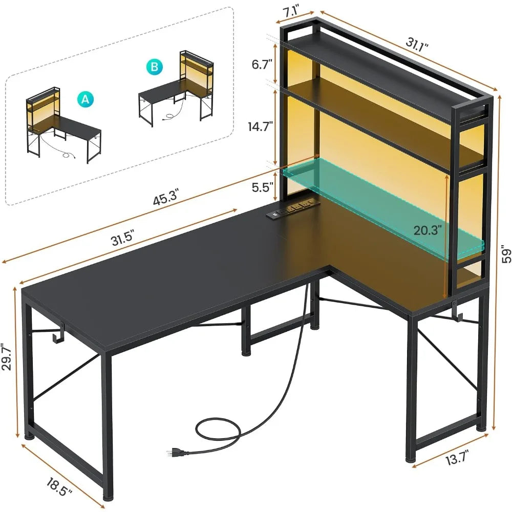 ARCHELLE LX Pro | Reversible L-Shaped LED Gaming & Workstation Desk with Power Hub & Storage – Luxe Industrial Tech Corner Desk