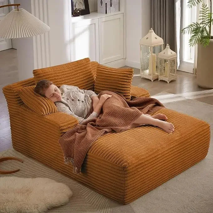 Cordova Luxe Lounger – Oversized Pillow-Back Chaise Sofa in Cloud Corduroy with Foldable Pillows & Armrests | Ready-to-Rest Recliner Bed for Living Room or Bedroom