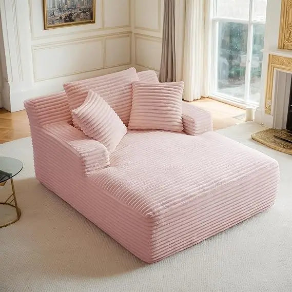 Oversized Chaise Lounge Chair Indoor Corduroy Sofa Bed with Throw Pillows Recliner Chair Comfy Large Deep Seat Sofa Couch for Li