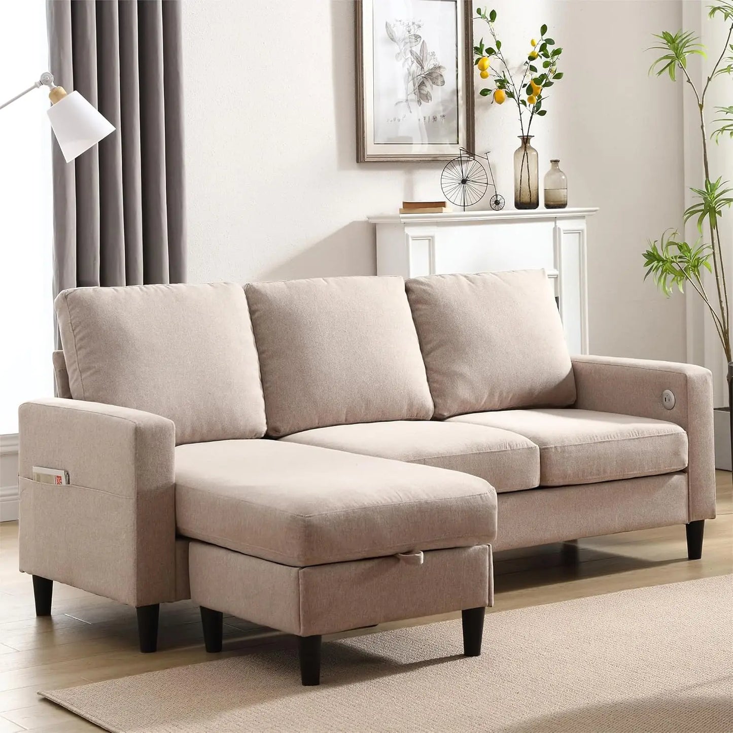 The House of Bonney™ LuxeFlex Velvet L-Shaped Sectional – Convertible 3-Seater Couch with Storage Ottoman & Cup Holders for Small Spaces