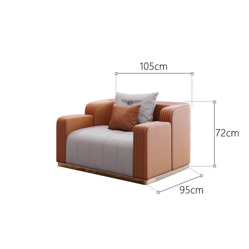 Bonney Aureum Leather Corner Sofa — Light Luxury L-Shaped Modern Sofa for 3–4 People, Genuine Leather Minimalist Design for High-End Living Rooms