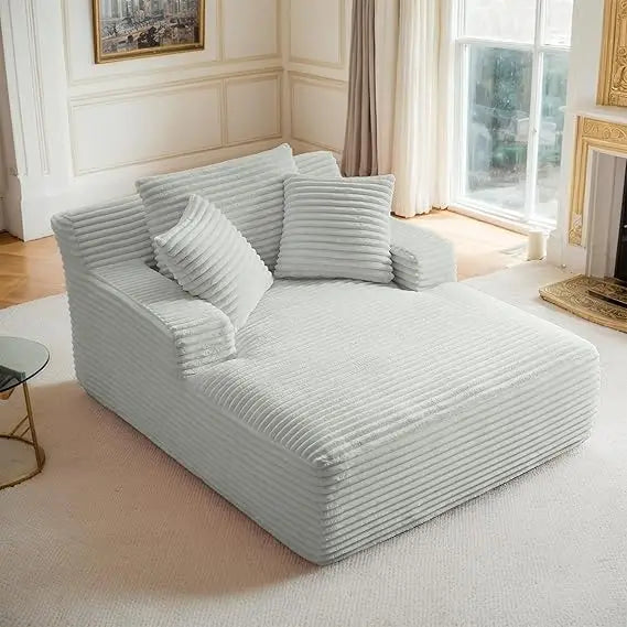 Oversized Chaise Lounge Chair Indoor Corduroy Sofa Bed with Throw Pillows Recliner Chair Comfy Large Deep Seat Sofa Couch for Li