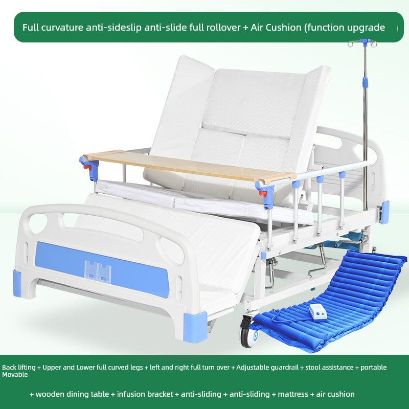Seraphine Manual Luxury Nursing Bed | Dual-Shake Medical Care Bed with Guardrail, Dining Table & Recline | Elegant Home & Clinical Recovery Design