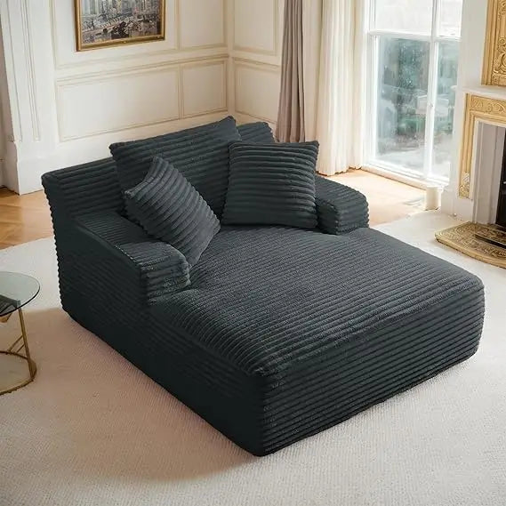 Oversized Chaise Lounge Chair Indoor Corduroy Sofa Bed with Throw Pillows Recliner Chair Comfy Large Deep Seat Sofa Couch for Li