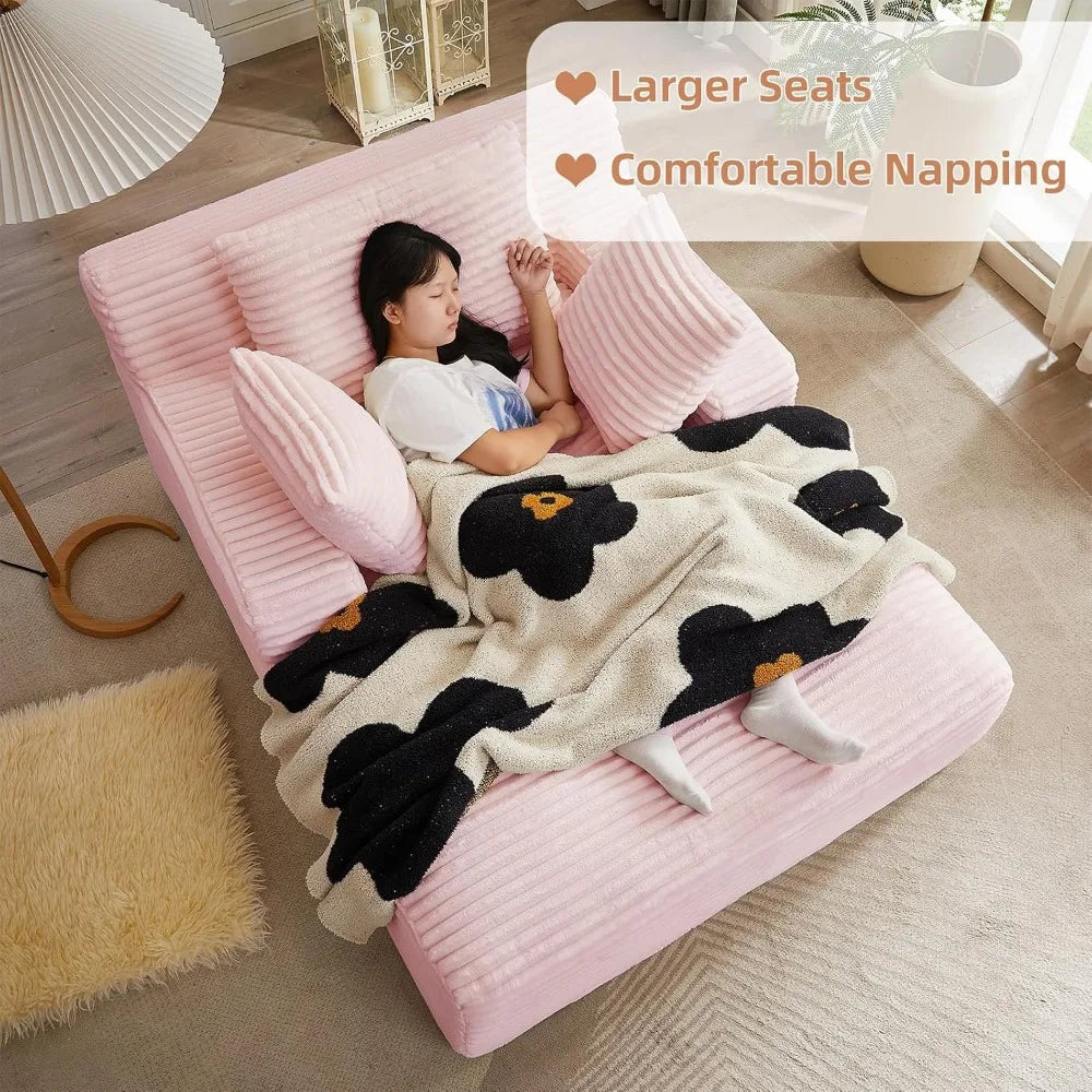 Oversized Chaise Lounge Chair Indoor Corduroy Sofa Bed with Throw Pillows Recliner Chair Comfy Large Deep Seat Sofa Couch for Li