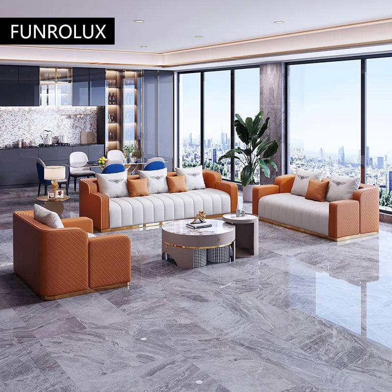 Bonney Aureum Leather Corner Sofa — Light Luxury L-Shaped Modern Sofa for 3–4 People, Genuine Leather Minimalist Design for High-End Living Rooms