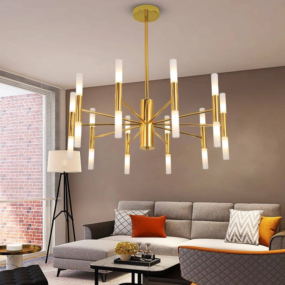 Gilded Elegance LED Chandelier – Art Deco Gold Pendant Light for Luxurious Living Spaces