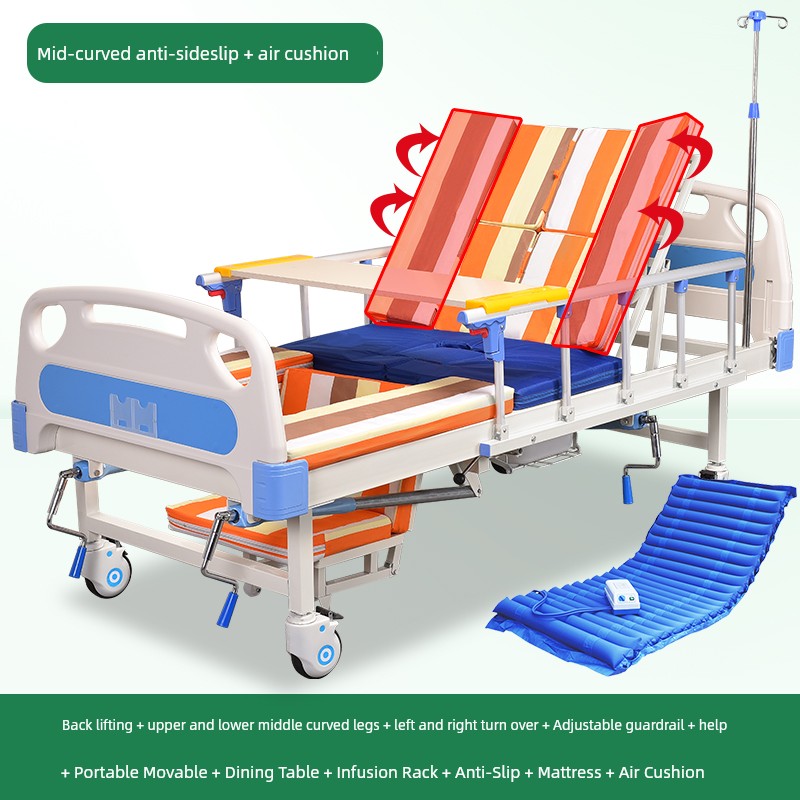 Seraphine Manual Luxury Nursing Bed | Dual-Shake Medical Care Bed with Guardrail, Dining Table & Recline | Elegant Home & Clinical Recovery Design